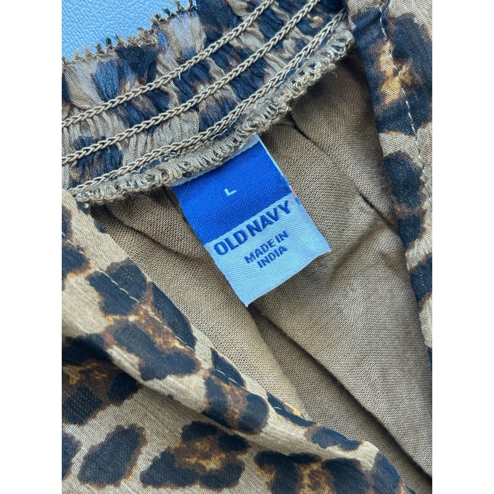 Old Navy Leopard Print Peasant Dress Women's L Smocked Empire Boho Midi - Picture 6 of 9